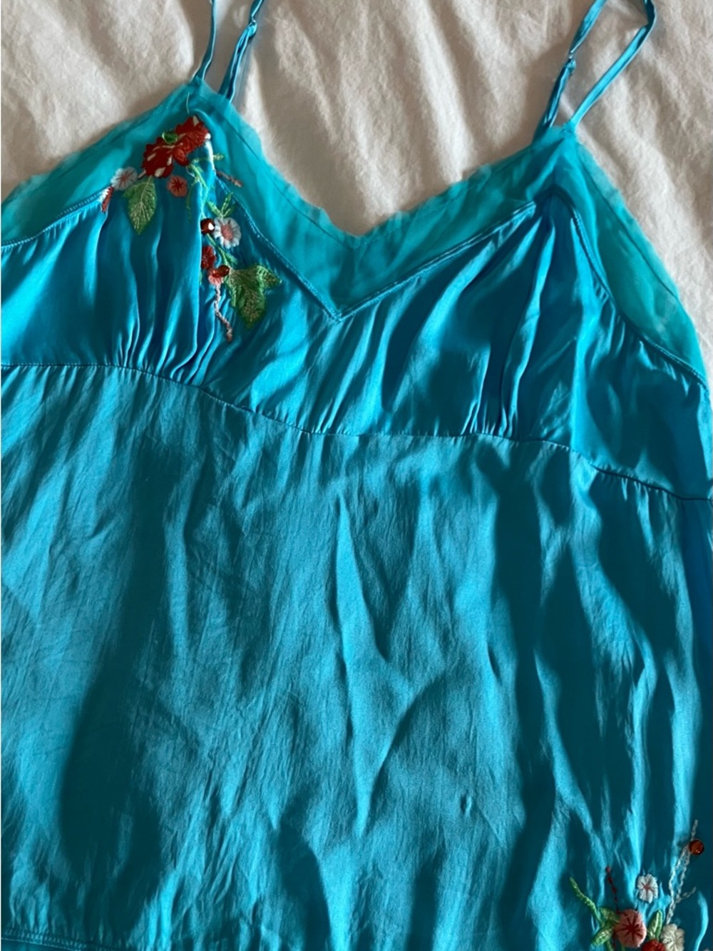 Embroidered Turquoise Spaghetti-Strap Camisole
